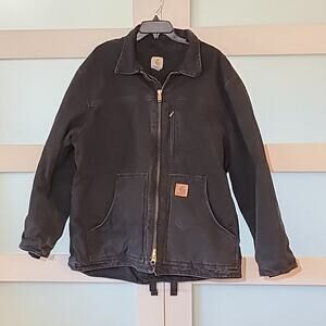 VTG Y2k Carhartt C61 BLK Sherpa Lined Jacket Black Faded Large No Hood Chore